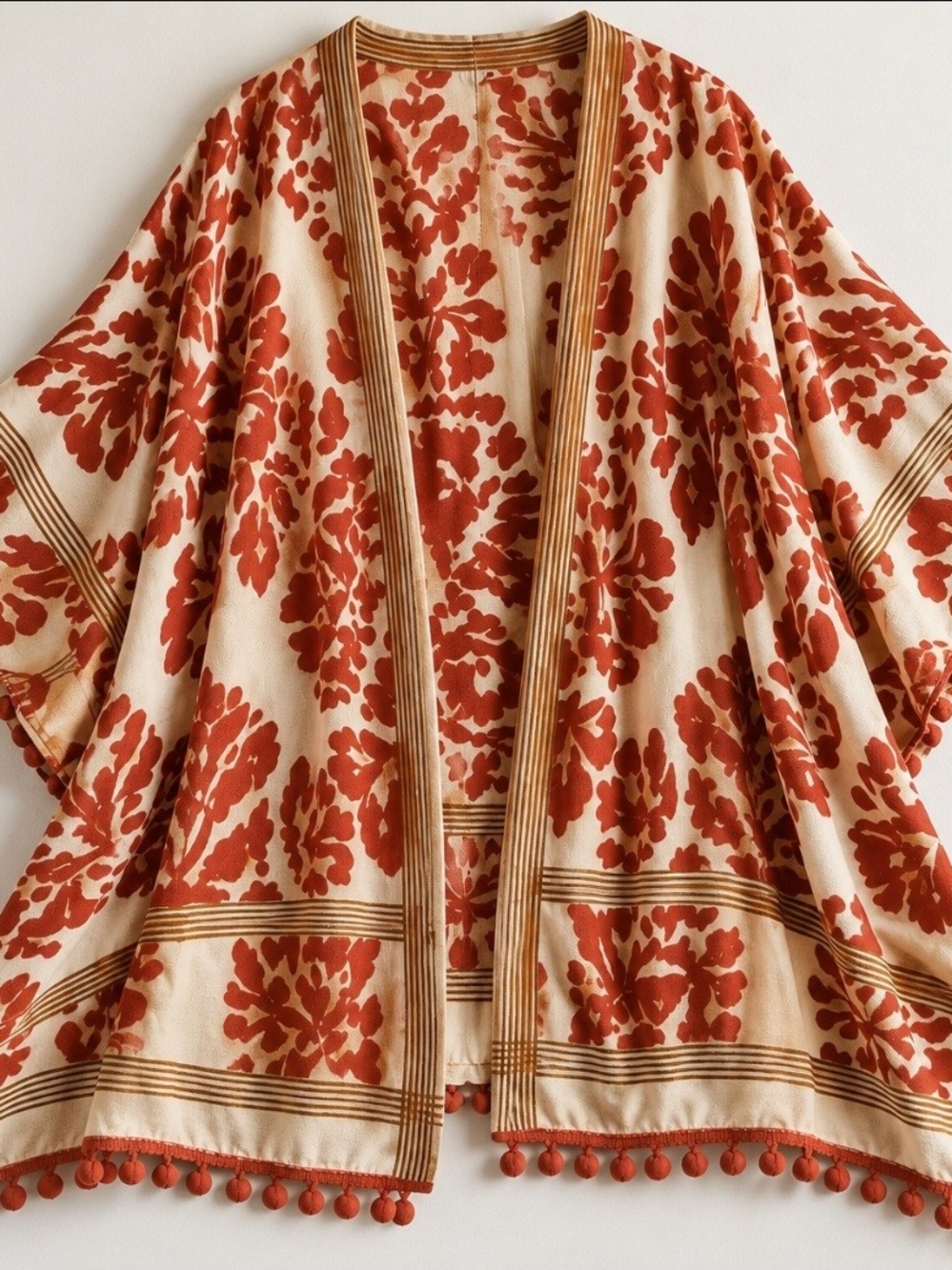 Cream & Rust Floral Kimono Cardigan